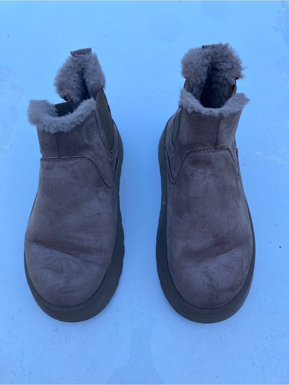 Suede Slip-On Beige Winter Boot with Faux Fur Lining and Imterior